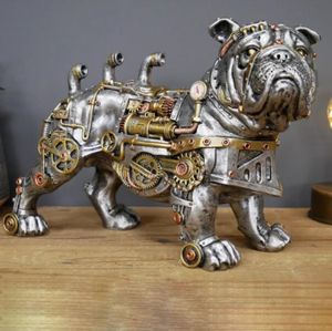 Decoratieve objecten Figurines Mechanische Punk Dog Figuur Hars Crafts Steampunk Bulldog Dog Resin Statue Window Decoratie Huistafel Desktop ornamenten 231114