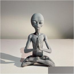 Objetos decorativos Figuras Adorno de resina extraterrestre meditativo Ufo Decoración interior y exterior Figura de jardín de meditación 210908 D Dhssv