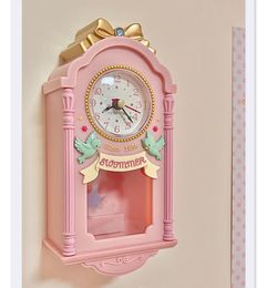 Objets décoratifs Figurines Merah Muda Lucu Jam Dinding Burung Waktu Bel Ayunan Alarm Rumah Seni Dekorasi Kartun Ruang Tamu Anak Perempuan Hadiah 230904
