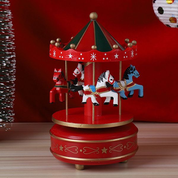 Objets décoratifs Figurines Manège Boîtes à musique Géométrique Chambre de bébé Décoration Cadeaux Unisexe Bois Noël Cheval Carrousel Box Home Decor 230201