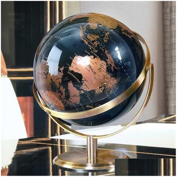 Objets décoratifs Figurines Accessoires en métal Grande carte du globe du monde pour la maison Table Bureau Ornements Cadeau de Noël Bureau Decoratio Otl4F