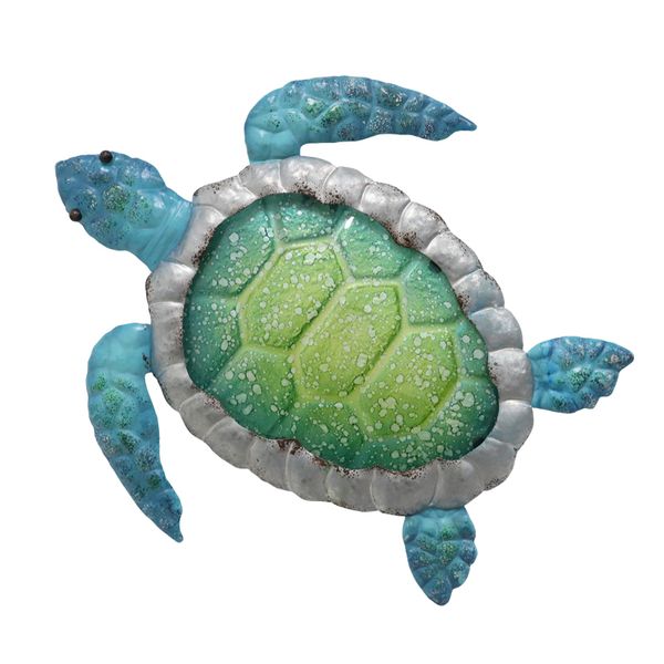 Objets décoratifs Figurines Tortue bleue en métal avec art mural en verre pour la décoration intérieure Sculpture murale Statue Décoration intérieure extérieure de la cour de la piscine Salle de bain 230926