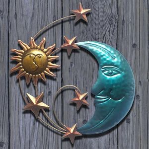 Decoratieve objecten Figurines metaal Sun Maan Wall Hangende Decor Iron Art Decoratie Hanger Antiek interieur