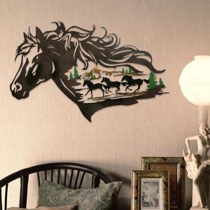 Objets décoratifs Figurines Métal Western Cheval Ombre Suspendu Décor Forêt Animal Large Rustique Mur Art Décoration de La Maison Cadeau Pour Spécial