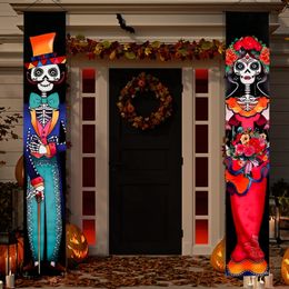 Decoratieve objecten beeldjes Mexicaanse dag van de dode feest veranda teken Halloween hangende deur gordijn banner Picado Papel Fiesta decoratie 230901