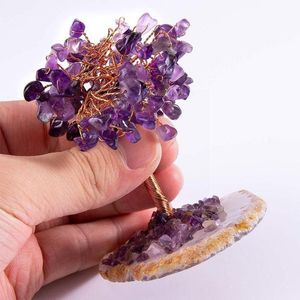 Objetos decorativos Figuras Mini Bonsai de cristal Amatista natural Rosa Fortuna Hecho a mano Buen árbol Riqueza Suerte Adornos Recuerdo Artesanía Mon