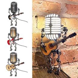 Objets décoratifs Figurines Modèle USB Fer Whited Retro Retro Lampe de bureau Microphone Robot pour jouer de la guitare 230224