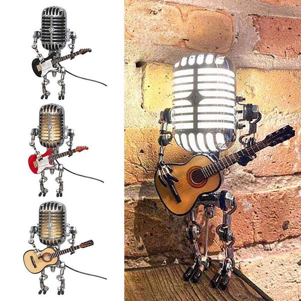 Objets décoratifs Figurines modèle USB fer forgé rétro lampe de bureau décorations Robot Microphone pour jouer de la guitare 230224332c