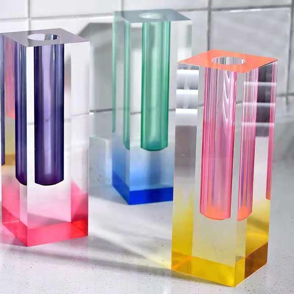 Objets décoratifs Figurines Art moderne en verre transparent arc-en-ciel Vase Bud Vase Table planter Conteneur Bud Pot Home Decoration Transparent Vase Flower 230812