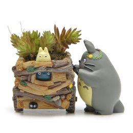 Decoratieve objecten Beeldjes Modern Cartoon Succulent Planter Pot Hars Creatief Handwerk Schattig Totoro Bloempot Home Decorations Beldam Jiji Couple Cat Vase 230614