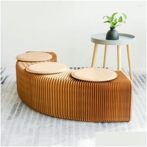 Objets décoratifs Figurines Design moderne Accordéon Pliant Papier Tabouret Canapé Chaise Maison Kraft Banc Livraison Directe Jardin Décor Accent Dhpx5