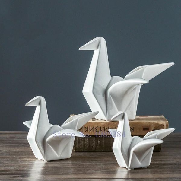 Figuras de objetos decorativos para niños, cerámica moderna para el hogar, mil grullas de papel, Origami, muebles artesanales abstractos, R3124