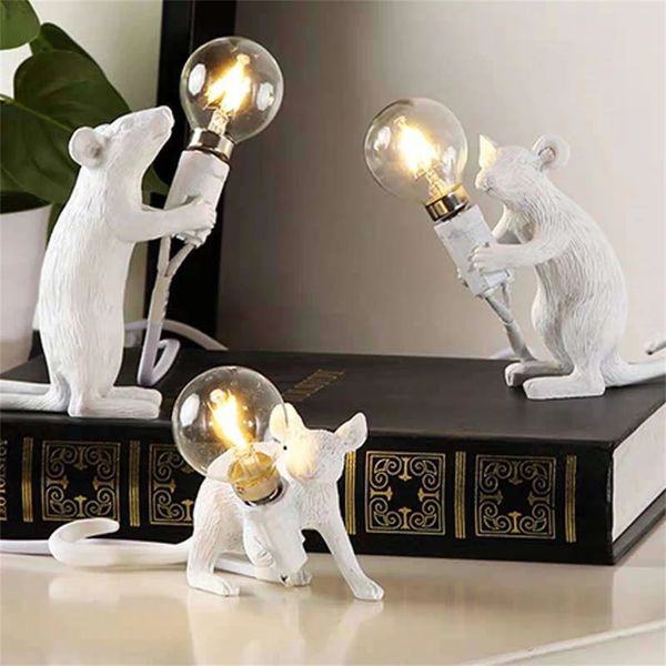 Objetos decorativos Figuras Luces de mesa LED modernas Resina Animal Rata Gato Ardilla Luces de noche LED Lámparas de mesa de ratón Decoración para el hogar Lámpara de escritorio Accesorios de iluminación 231207