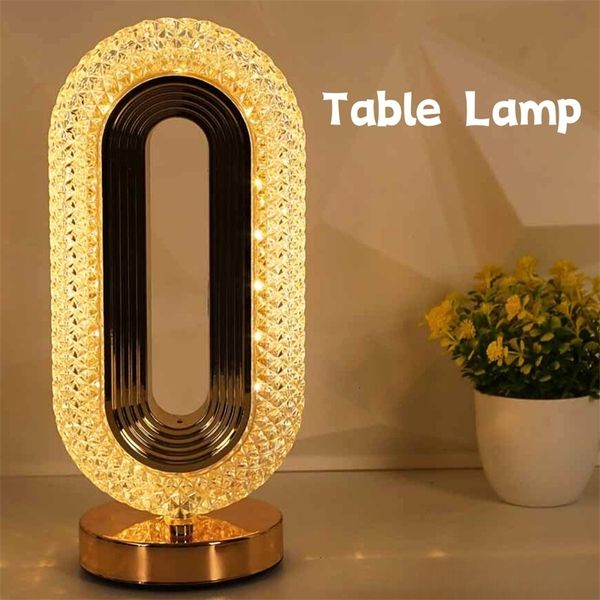 Objets décoratifs Figurines Moderne Luxe Ovale USB Rechargeable Lampe de Table en Cristal Salon Chambre Chevet Ambiance Créative Veilleuse 231011