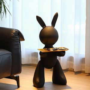 Objets décoratifs Figurines Style moderne Décoration de la maison 80cm Ornements Lapin Statue Résine Artisanat Blanc Noir Art Salle Sculptures Plateau 230107