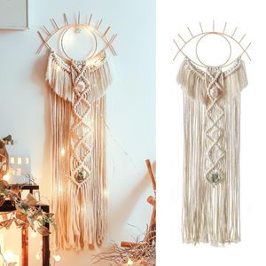 Objetos decorativos Figuritas macramé marroquí tapiz colgante de pared mal de ojo atrapasueños con piedra de cristal