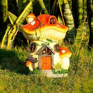 Decoratieve objecten Figurines Mushroom House Ornament Garden Solar Night Light Outdoor Resin Decoratie Creative Landscape Crafts 230812