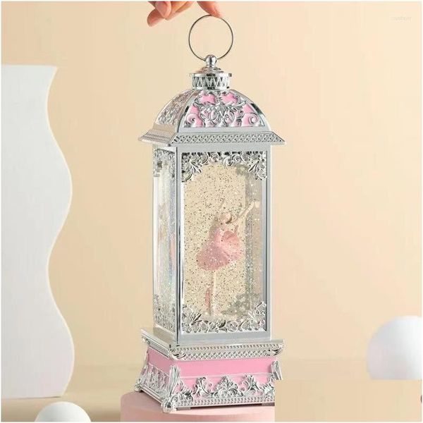 Objetos decorativos Figuras Caja de música Chica Ballet Decoración Ciudad del cielo Lámpara giratoria de viento de nieve para niños Dhkvt