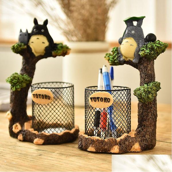 Objets décoratifs figurines mon voisin Totoro Resin Craft Desktop Étudiant support de stylo métal métal Papeterie de papeterie G DHimu