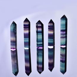 Decoratieve objecten beeldjes natuurlijke kleurrijke gestreepte kolom hanger fluoriet kristal stenen punt helende zeshoekige kwarts woede behandeling