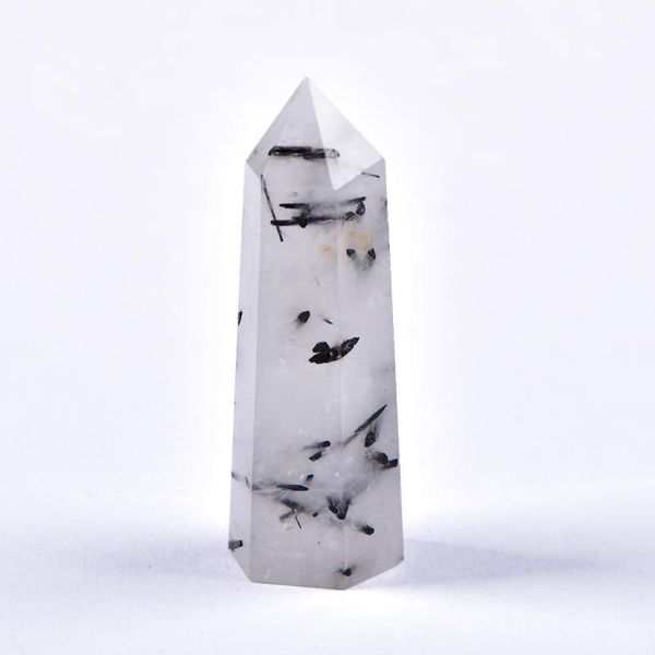 Objets décoratifs Figurines Cristal naturel Tourmaline noire Point de quartz Pierre de guérison Prismes hexagonaux 50-80 mm Traitement de baguette d'obélisque D