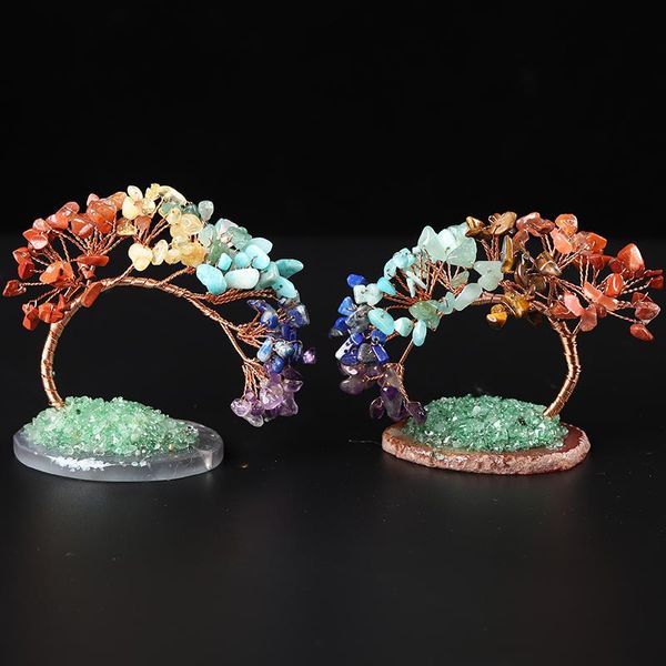 Objetos decorativos figurines natural cristal árbol amatista rosa cuarzo afortunado cobre alambre envoltura ágata pieza grava mineral feng shui hom