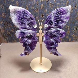 Objetos decorativos Figuras Energía natural Grano de rayo fantasía amatista alas de mariposa talladas a mano Decoración para el hogar soporte de cristal de cuarzo 230701