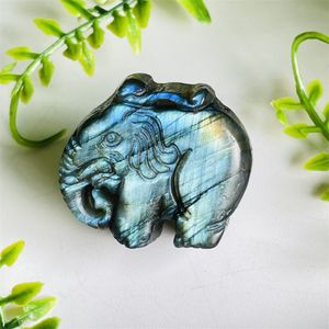 Objets décoratifs Figurines Naturel Haute Qualité Violet Flash Labradorite Cristaux Petit Éléphant Bureau Ornement Animal Figure Artisanat Pierre