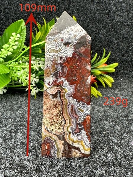 Objets décoratifs Figurines Natural Mexican Crazy Lace Agate Tower Horn Obelisk Exquisite Warmainmiss Wealing Aura Altar Feng Shui Evil Gift 230817