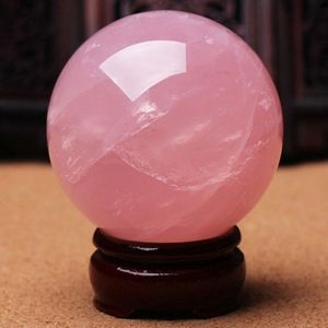 Decoratieve Objecten Beeldjes Natuurlijke Roze Roos Magic Quartz Crystal Healing Ball Reiki Decor Bol 40MM W Stand 230804