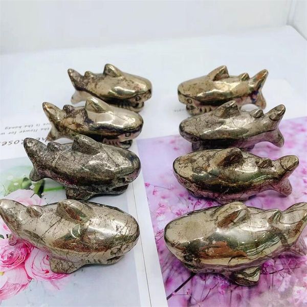 Objets décoratifs Figurines Pyrite Naturelle Requin Sculpture Quartz Guérison Artisanat Cadeau Chambre Décor Décoration de La Maison Enfants Cadeau d'anniversaire 1 PCS 6.7 cm 230904