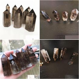 Decoratieve objecten Figurines Natuurlijke rokerige kwarts kristalstandgele kristallen punt Reiki genezing Huis Decora shengshui druppel deli dhlgo