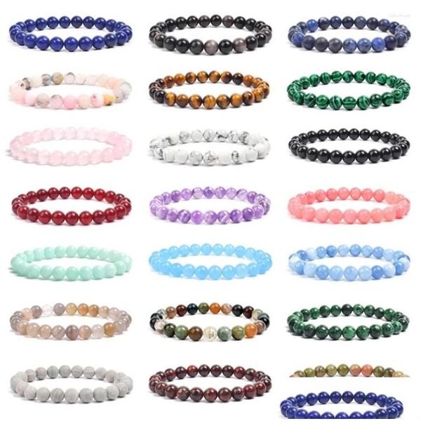 Objets décoratifs Figurines Bracelet de perles rondes de pierre naturelle pour femmes hommes guérison cristal amethyst rose quartz aquamarines jade dhxms