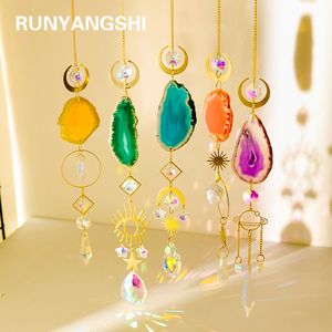 Objets décoratifs Figurines Pierres naturelles Agate Sun Catcher Pour Rainbow Maker Suspendu Cristal Sorcière Suncatcher Windchime Wall Decor 230701