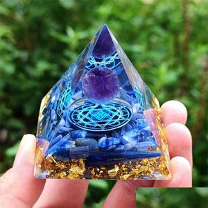 Decoratieve objecten Beeldjes Natuurstenen Kristal Orgonite Piramide Amethist Peridoot Energiegenerator Reiki Chakra Lucky Healing Dhlk0