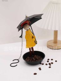 Decoratieve objecten beeldjes Nieuw karakter met paraplu geel meisje vogelvoeder metaal buiten hangende voeder ijzer handwerk T240306