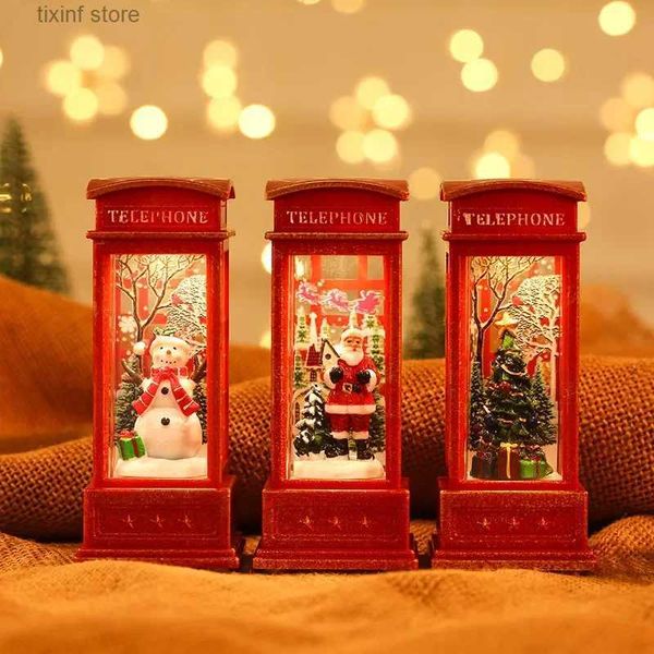 Objets décoratifs Figurines Nouvelles décorations de Noël Intérieur de la cabine téléphonique des personnes âgées Petites lampes à huile Disposition de la scène Décorations lumineuses Jouets Cadeaux T24