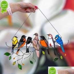 Decoratieve objecten Figurines Nieuwe mini hanger gekleurd vogelglas raamkleden Acrylwand hangende gekleurde vogels Decor Room Toegang Dh5vu