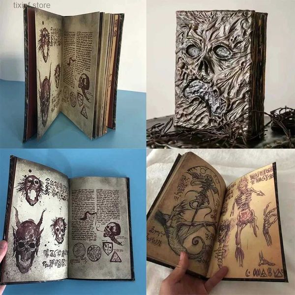 Objets décoratifs Figurines Nouveau Necronomicon ResinDark Magic Book Demon Evil Dead Summon Book Horror Movie Prop Collection Halloween Home Room Desktop Decor T240