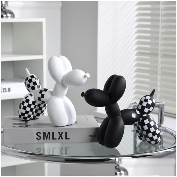 Objets Décoratifs Figurines Nordique Damier Ballon Chien Scpture Statue Résine Maison Moderne Salon Décoration Kawaii Décor Dh9Ry