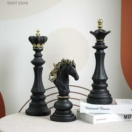 Decoratieve objecten beeldjes Scandinavische schaakornamenten versierd met zwart-witte schaakstukken huis raamdecoratie hars ambachten T240306