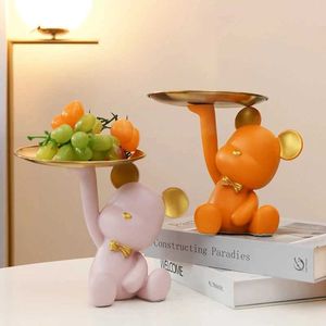 Objets décoratifs Figurines Nordic Creative Bear Storage Tray Resin Figurines Modern HomeCor Figurines Gift Gift Living Candy Key Disk Holder Plate T24050