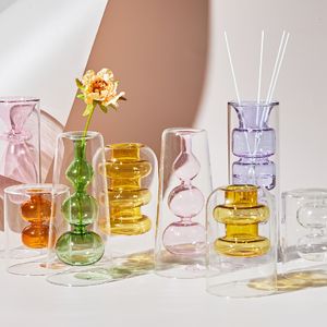 Objets décoratifs Figurines nordiques créatifs vase en verre coloré ornements créatif hydroponique transparent séchoir à fleurs maison salon décoration 230710
