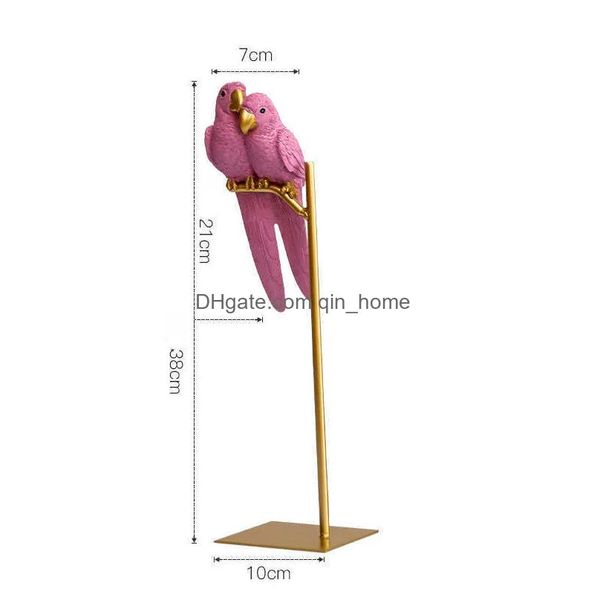 Objets décoratifs Figurines Nordique Creative Résine Simulé Animal Chanceux Perroquet Oiseau Artisanat Ornements Or Moderne Maison Bureau Déco Dh8Ug