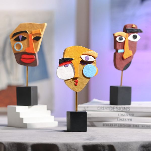 Objets décoratifs Figurines Nordique Créatif Abstrait Art Peint Visage Humain Décoration Moderne Salon Meuble TV Bureau Café Résine Artisanat 230614