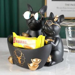 Objets décoratifs Figurines Nordic French Bulldog Butler Decoration Big Muck Dog State Rangement Rangement Résine Animal Sculpturehome Décor Gift Office Decor T240505