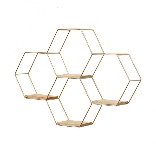 Objets décoratifs Figurines Nordique Hexagonal Fer Stand Petit Pot Support Mural Maison Étagère De Stockage En Métal Po Rack Étagères 230414