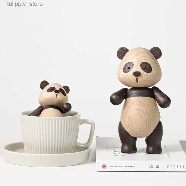 Objetos Decorativos Figuras Figuras de Panda de Madera Modernas nórdicas, muñecas de Madera de Animales Lindos, Accesorios de decoración de Escritorio para el hogar, Juguetes artesanales, Regalos Creativos