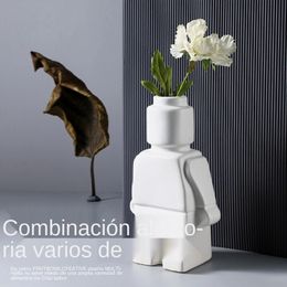 Objets décoratifs Figurines Style nordique résine Robot Vase intérieur Pot de fleur moderne maison décoration intérieure produits blancs bureau 231205
