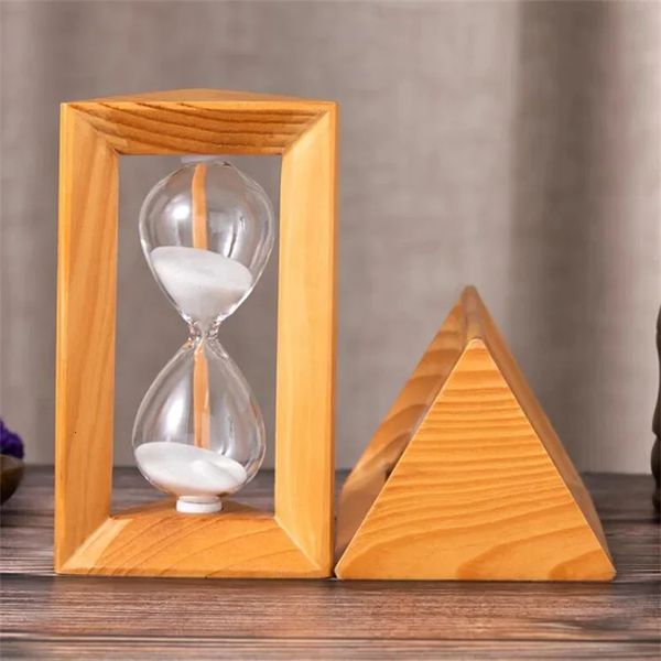 Objetos decorativos Figuras Estilo nórdico Decoración retro Triangular Madera Vidrio Reloj de arena 5 10 15 30 Minutos Temporizador de arena Artesanía Hogar Sala de estar Escritorio 231216